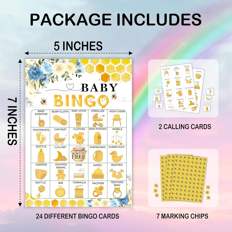 Mueddur Baby Shower Bingo Card, Bumble Bee Game For Adults Large Group Family Friends, Gender Neutral Baby Shower Bingo Set, Honey Bee Bingo Kit For Gender Reveal Party, Holiday Games For 24 Players -08 - Image 2